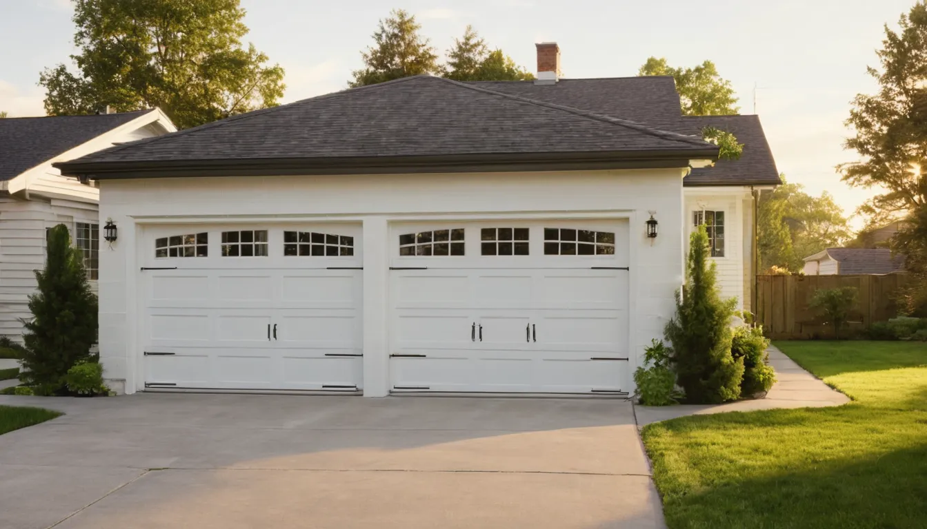 A homeowner in Saginaw looking at a closed garage door on a sunny morning